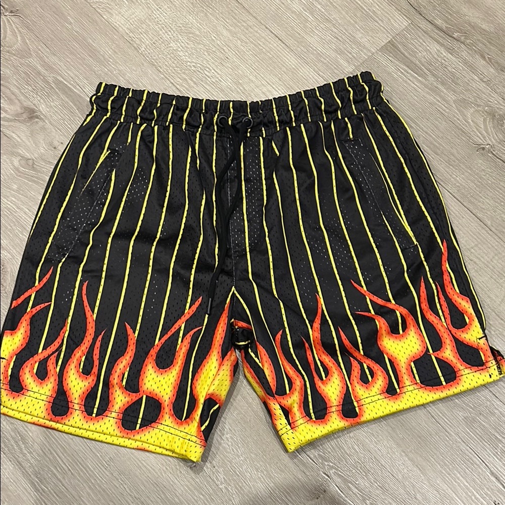 Black and Yellow Flame Shorts